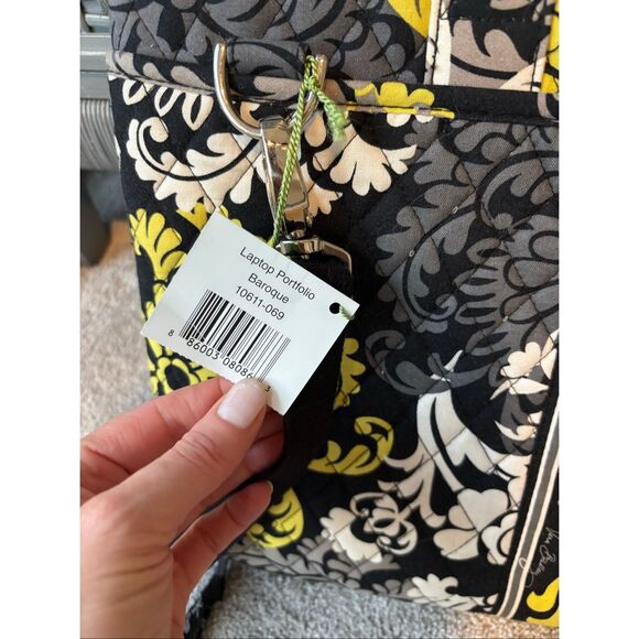 NWT Vera Bradley-Hard Shell Laptop Case with Strap-Baroque-Black Yellow Gray-Ret - Picture 3 of 7